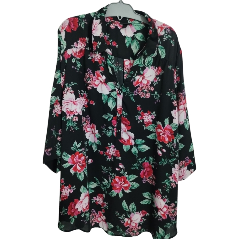 Torrid Women's Georgette ¾ Sleeve Floral Spring‎ Boho Loose Blouse Size 5x Comfy